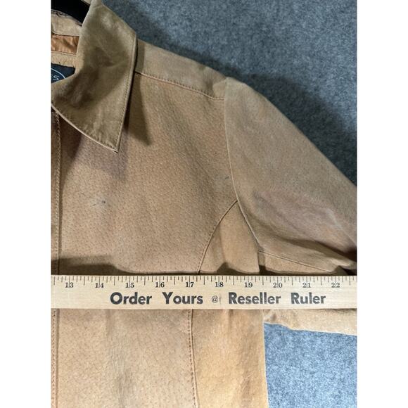 VTG Paris Blues Outerwear Jacket Women Large Brown Leather‎ Trench Y2K 90s - Picture 3 of 6